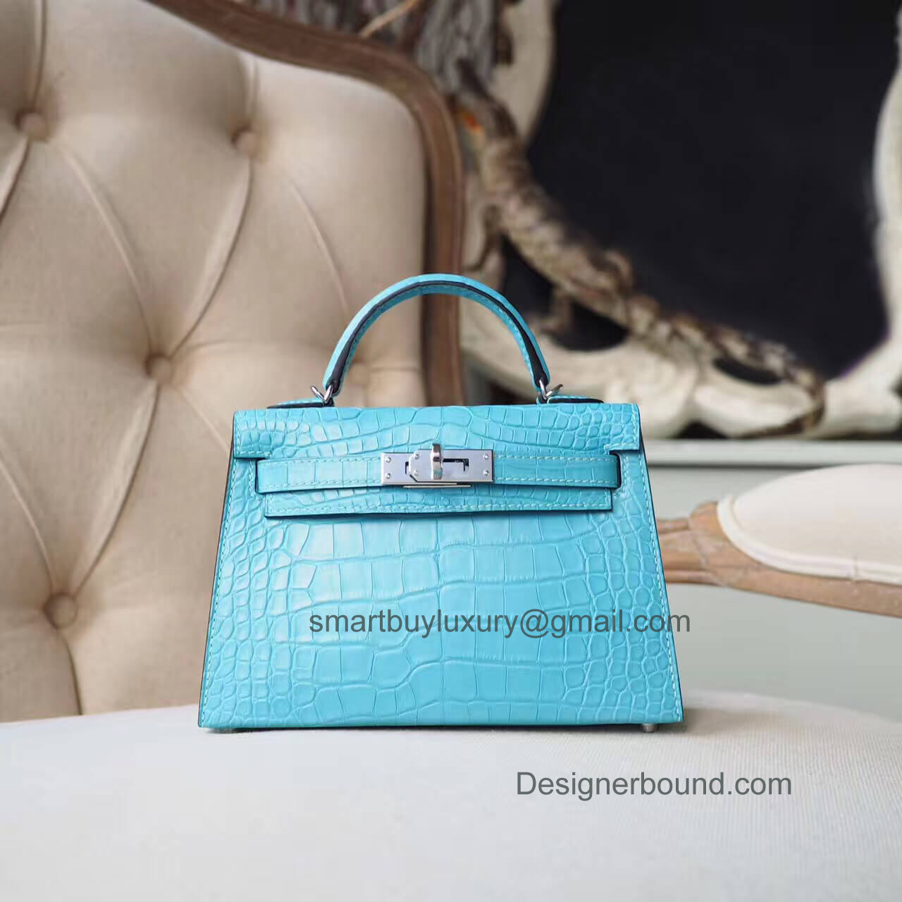 Hermes Mini Kelly II Bag in 3z Blue Saint Cyr Matte Alligator PHW